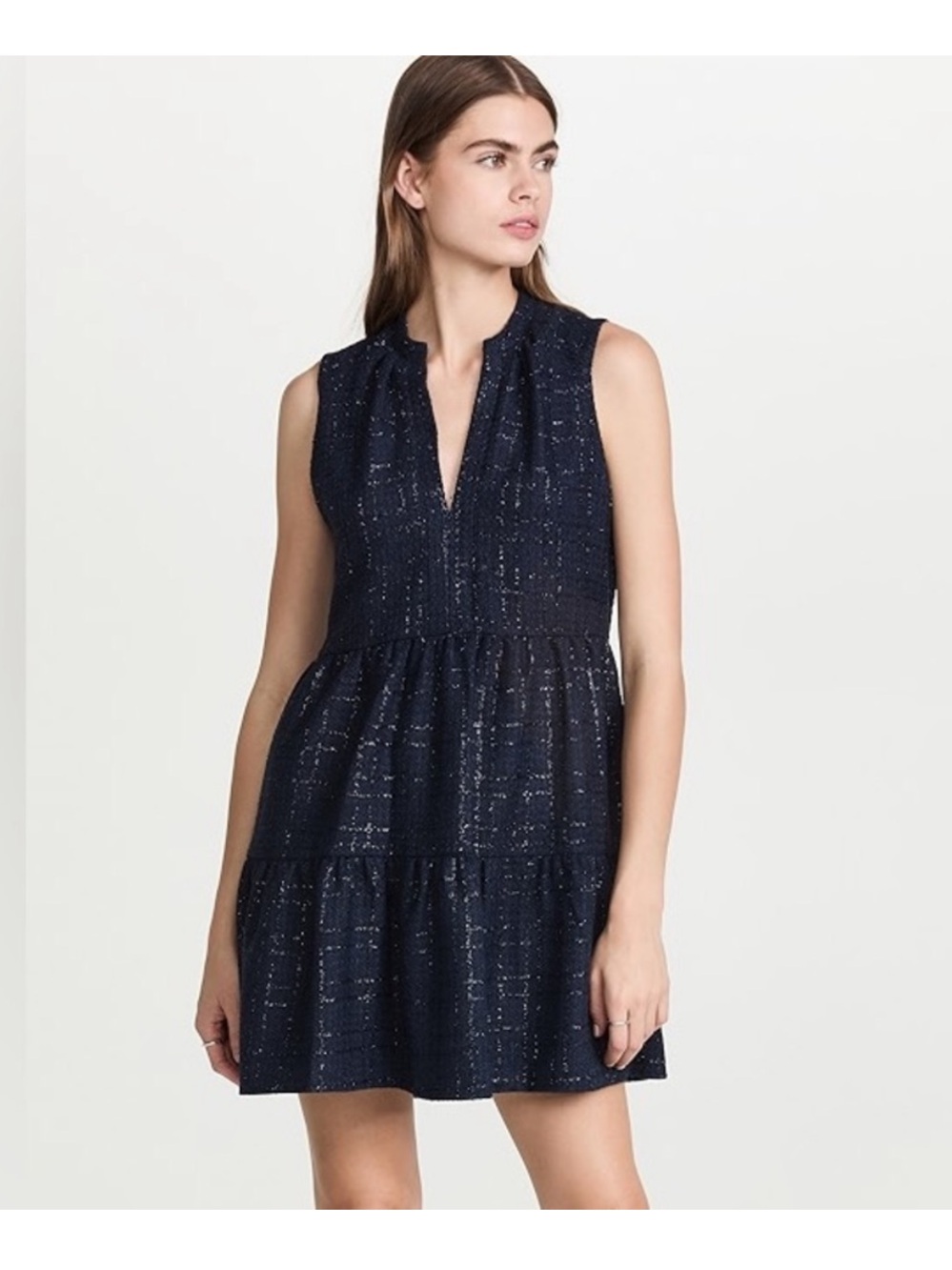 Amanda Uprichard Navy Textured Sleeveless Tiered Mini Dress